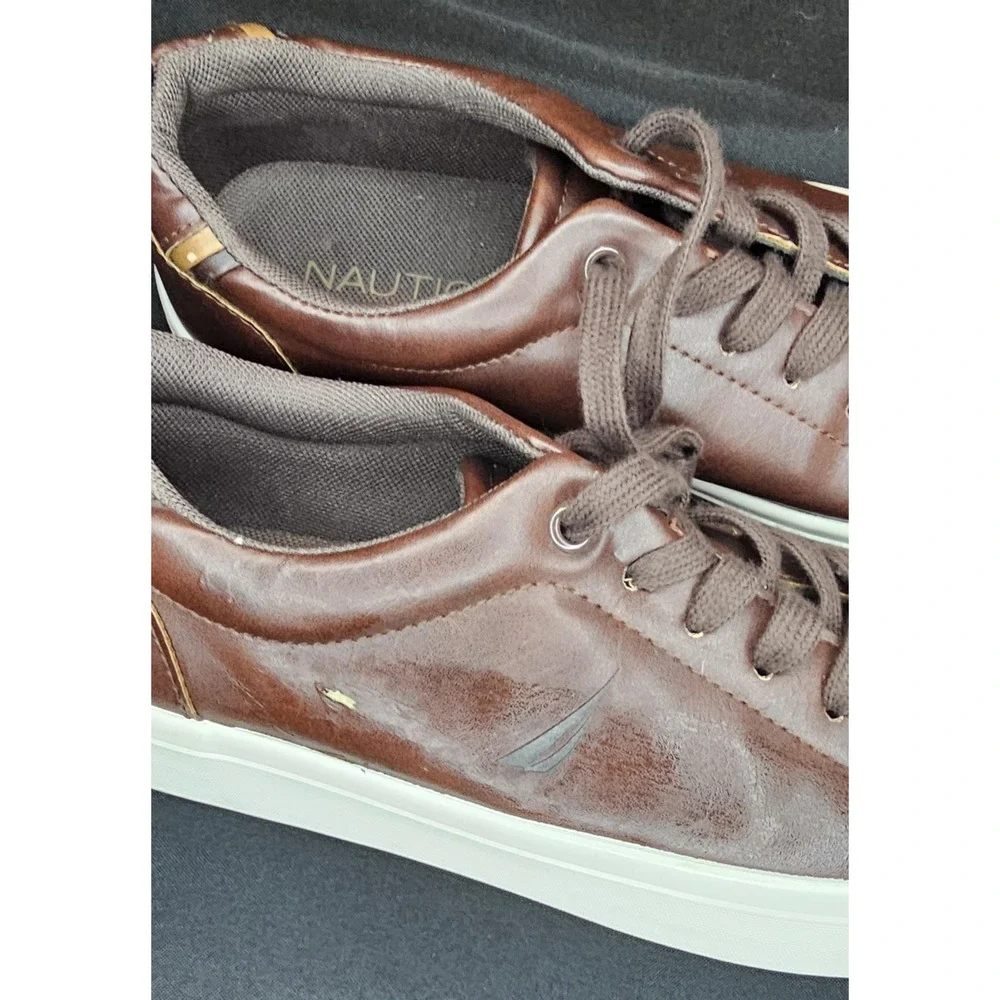 Nautica Emerson Low Top Mens Casual Leather Shoes Brown‎ White NEW Size 7.5